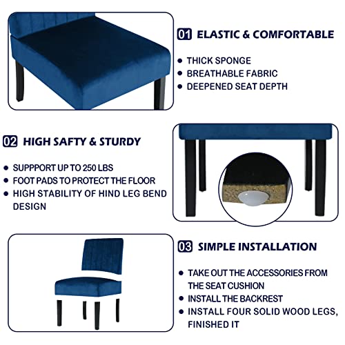 Image of STHOUYN Mordern Velvet Armless Accent Chair Decorative Slipper Chair Vanity Chair for Bedroom Desk, Corner Side Chair Living Room Furniture (1, Navy Blue)