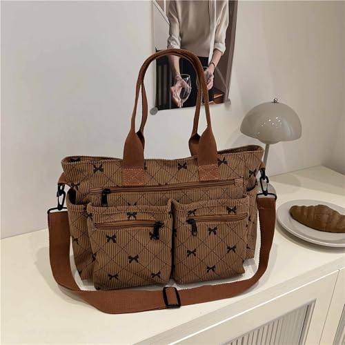 Bolso tote marrón con múltiples bolsillos y cierre miniatura 7