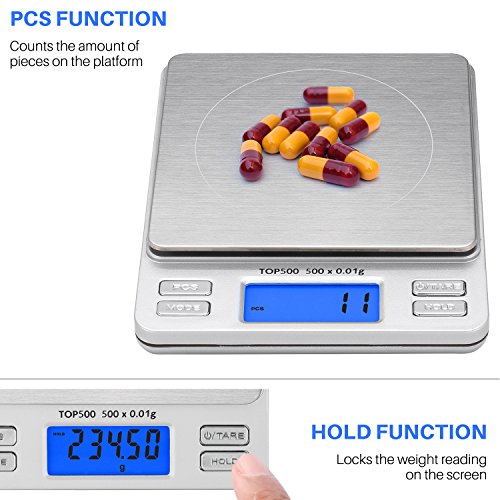 Smart Weigh Digital Pro Pocket Scale 500G X 0.01 Grams,Jewelry Scale, Coffee Scale, Food Scale With Tare, Hold And Pcs Function, 2 Lids Included, Back-Lit Lcd Display #TOP2