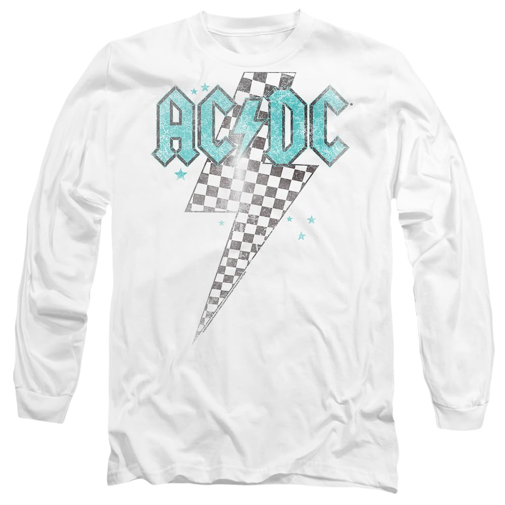 ACDC Skewed Checkerboard Bolt Mens Long Sleeve T Shirt - White - L