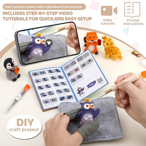 Image of OEHPICC Needle Felting Starter Kit, 7 Cute Buddy Wool Felting Kit, Animal Felt Kit for Beginner Adults with Felting Needles and Instructions for DIY Felting