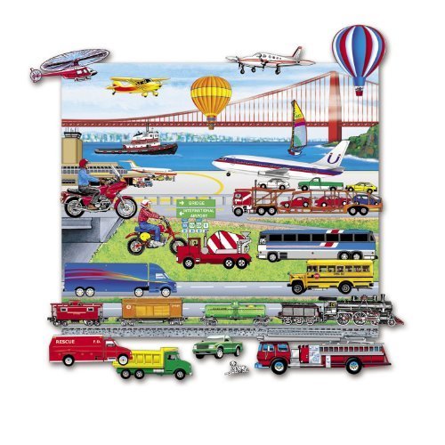 Little Folk VisualsFelt Fun: Trains, Trucks, & Planes Precut Flannel/Felt Board Figures with 13x15 Inches Mounted Playboard, 24 Pieces Set