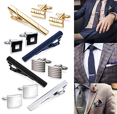 Image of FIBO STEEL Cufflinks for Men Classic Black Cufflink Set Unique Round Square Rectangle Cuff Links for Business Shirt Formal Wedding Tuxedo Groom Suit Accessories Men Present