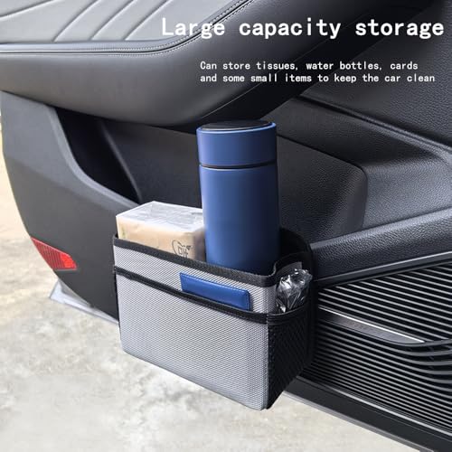 Image of Car Trash Can, Foldable Multifunctional Hanging Storage Box Trash Can with a Roll of Garbage Bag, Multi Pocket Design Suitable for Car, Home, and Office Car Trash Cans (Grey)