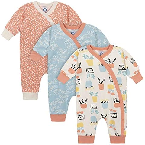 Grow by Gerber Baby Girls' Organic 3-Pack Coverall Set Footie, Green/Ivory/Orange, Newborn Cover