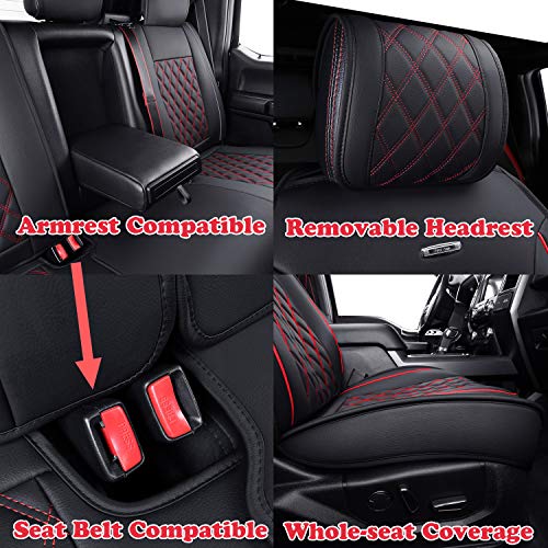 Image of Aierxuan Car Seat Covers for Ford F150 F250 F350 F450 Truck (Black-Red)