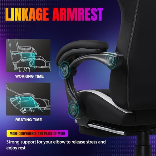 Image of GTPLAYER RGB Gaming Chair with Footrest, LED Lights, Ergonomic Computer Chair with Linkage Armrest, Breathable Fabric for Home Office Desk - Video Game Chairs for Adults, Dim RGB