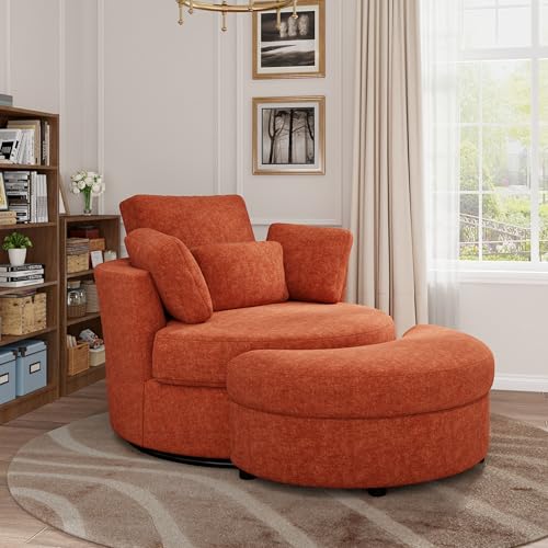 Sillón giratorio cómodo naranja espuma madera miniatura 4