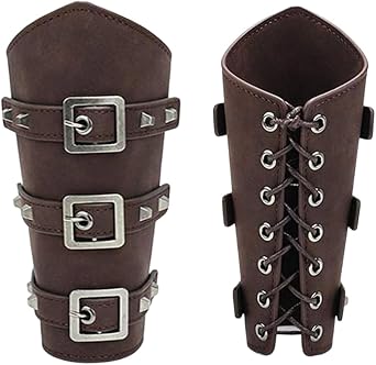 Medieval-Viking-Bracers Gauntlets with Buckle for Men Women Adjustable PU-Leather Arm-Guards Cosplay Halloween1 Pair