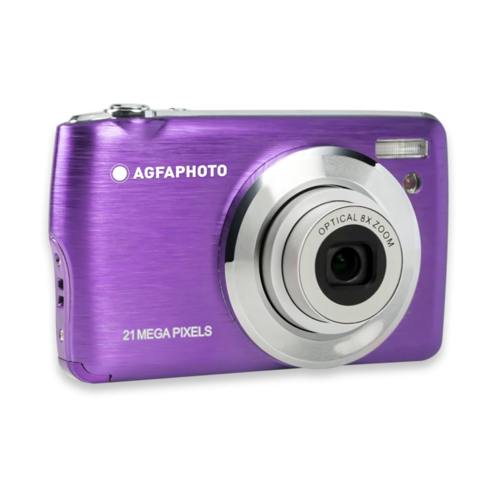 AgfaPhoto Realishot DC8200 Kompakt Dijital Kamera (18MP Full HD Video, 2.7 inç LCD ekran, 8X Optik Zum, Lityum Batarya ve 16GB SD Kart) Mor