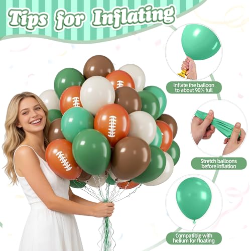 Image of Football Balloons, 50 Pcs Green Brown for Boys Sports Birthday Party Decor
