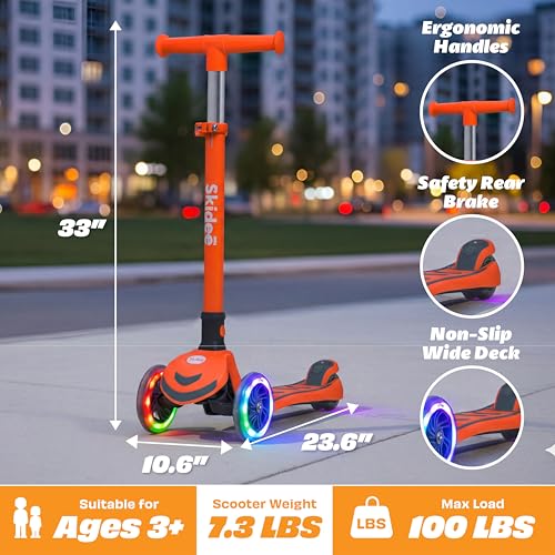 Image of SKIDEE Kick Scooter for Kids Ages 3-5 | Foldable 3 Wheel Scooter with Lean-to-Steer, Adjustable Height, Removable Seat & LED Light Wheels | Toddler Scooter Up to 12 Year Old Boys /Girls