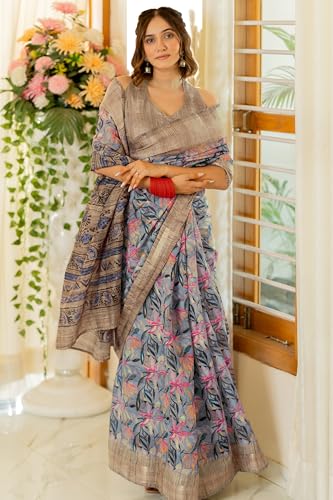 Image of MIRCHI FASHION Women Saree Cotton Blend Kalamkari Printed | Comfortable Office and Regular Daily Use Sari with Unstitched Blouse Piece