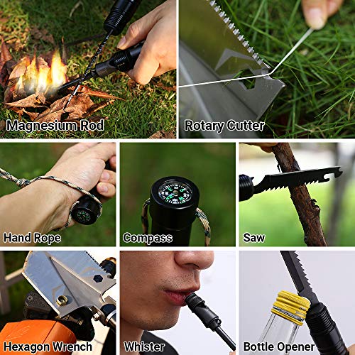 DONGKER Folding Shovel Military Survival Shovel Multitool Portable Tactical Entrenching Tool Compact Backpacking for Hunting, Camping, Hiking, Fishing, Gardening Car Emergency, 33"&19" (Black-S)