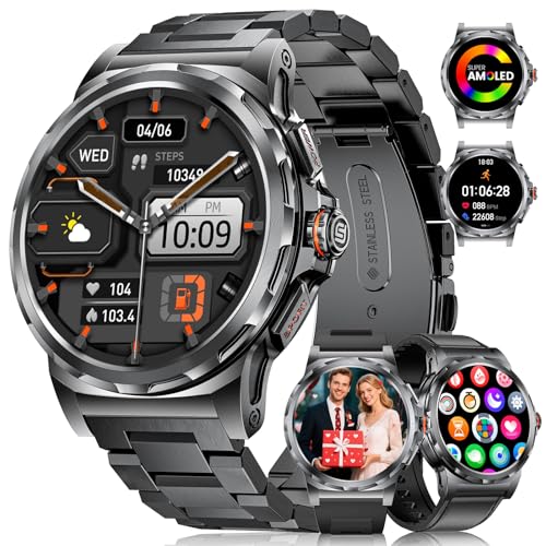 LIGE Militare Orologio Intelligente Uomo con Chiamate Bluetooth/Assistente vocale, 1,43'' AMOLED Fitness Tracker con 100+ Modalità Sportive, Smartwatch per iOS Android, Calorie/Pedometro, Acciaio Nero