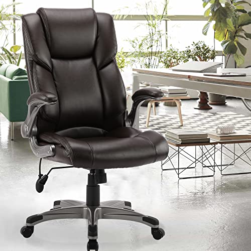 COLAMY Bürostuhl mit Hoher Rückenlehne, Ergonomischer Computer-Schreibtischstuhl, Lederstuhl mit Gepolsterten Klapparmlehnen… – Ansicht 2