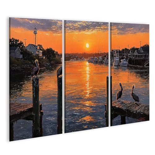 Tableau sur toile pélicans pour salon nature | triptyque islandburner