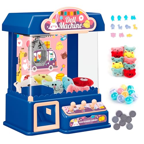 Arkyomi Mini Máquina de Garra para Niños Juguete de Garra con 10 Muñecas 20 Moneda del Juego 10 gacha con Luces y Sonidos interactivos Máquina de(Azul)