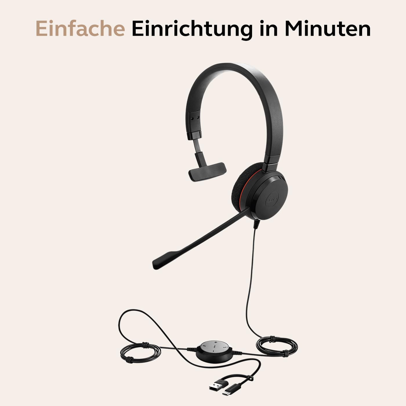 Jabra Evolve 20 Mono Headset - Microsoft Zertifizierte Kopfhörer für VoIP Softphone mit passiver Geräuschunterdrückung - USB-C/A - Schwarz
