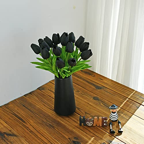 Image of ONLY ART Artificial Black Tulips 20 Pcs - 13.5 Inch PU Faux Flowers with Bendable Stems for Home Decor, Wedding Centerpieces, DIY Floral Arrangements, New Year and Valentine's Day