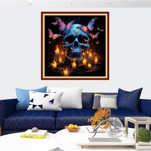 Image of Findvoor Stamped Cross Stitch Kits for Beginners Full Range of Cross Stitching Embroidery Pattern for Adults, 11CT DIY Needlepoint Embroidery Starter Kits-Butterfly Skeleton 17.7x17.7 inch