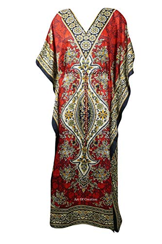 Art Of Creation Women Kaftan Dress Long Maxi Plus Size Polyester Printed Caftan Gown Beach Cover Up Party Casual Nightdress (Red)