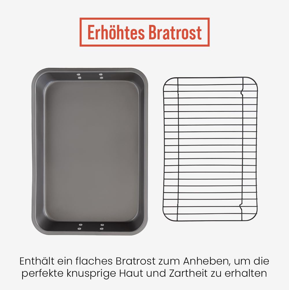 Chef Pomodoro Bräter mit Rost 41 x 28 cm Antihaftbeschichtet Grau