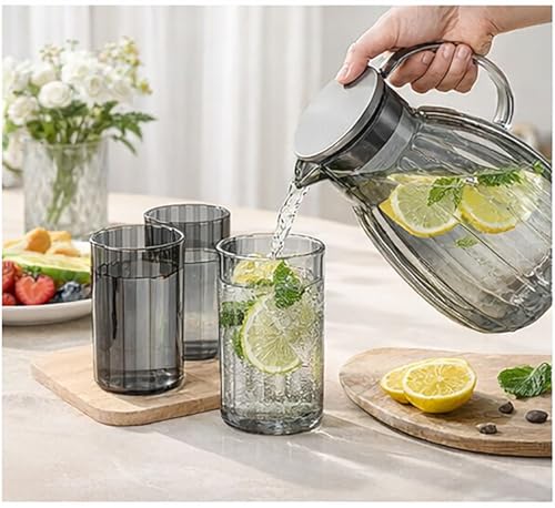 Image of Wringo Premium 7pc Crystal Water Jug with Glass Set and Jug Set Combo,Freezer Safe and Dishwasher Safe (6 Pieces Glasses 200ML and 1 Water Juice Jug 1.8 Liter), Transparent, Glass and Jug Set (WS-23)