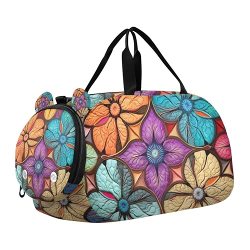 YETTASBIN Sport Travel Duffel Bag for Girls Boys, Flower Large Waterproof Weekender Overnight Bag, Detachable Shoulder Strap Gym Bag with Shoe Compartment & Wet Pocket