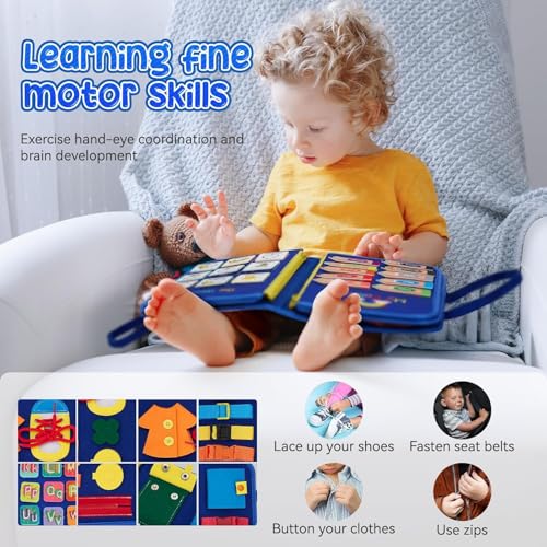 Qlect 12 in 1 Toddler Busy Binder & Busy Book for Toddlers 1-3 Years - Montessori Busy Board & Activity Book for Kids 2-4 - Engaging Toys for 2-3 Years - Educational Busy Book for Learning., Blue 2