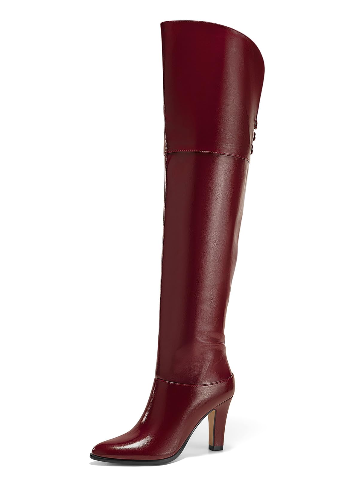 Coutgo Womens Thigh High Boots Pointed Toe Chunky Heel Wide Calf Over the Knee Boots Winter Shoes