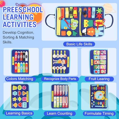 URBAN TOYS Toddler Busy Board for Kids Ages 3+, Montessori Busy Book, Sensory Learning Toy for Fine Motor Skills, Toddler Travel Essential for Airplane & Car, Gift for Boys & Girls - Image 2