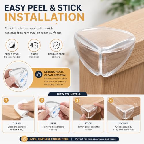 Image of Safe-O-Kid 12 Pcs Baby Safety Corner Protectors | Tear Drop Shaped Silicone Edge Guards for Sharp Furniture Corners, Tables & Beds | Soft Cushion, Non-Toxic, BPA-Free Baby Proofing - Yellow