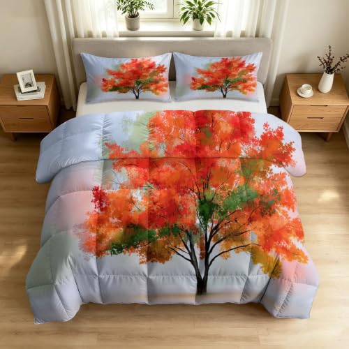 Edredón de verano ligero 200 x 200 cm – Edredón sin funda reversible de verano ligero y fino, de acuarela oriental acolchado – Edredón suave y transpirable, arce hojas muertas árboles