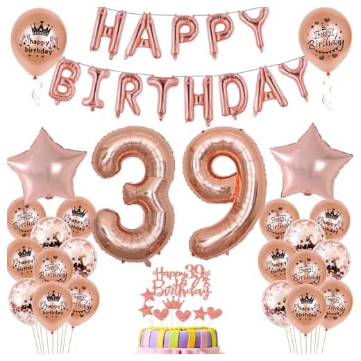 Globos de 39 cumpleaños, decoración para mujer, oro rosa, 39 cumpleaños, decoración para fiestas, 39 cumpleaños, decoración para mujeres, 39 años