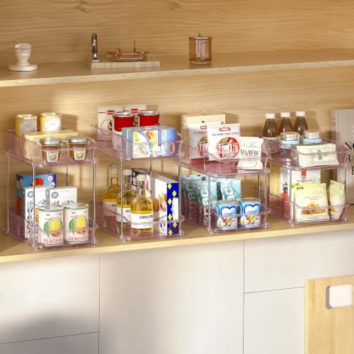 Image of Delamu 2-Tier Under Sink Organizers and Storage, Multi-Purpose Stackable Bathroom Cabinet organizers, Pull Out Kitchen Pantry Organization and Storage with Dividers(2 Pack, Pink)