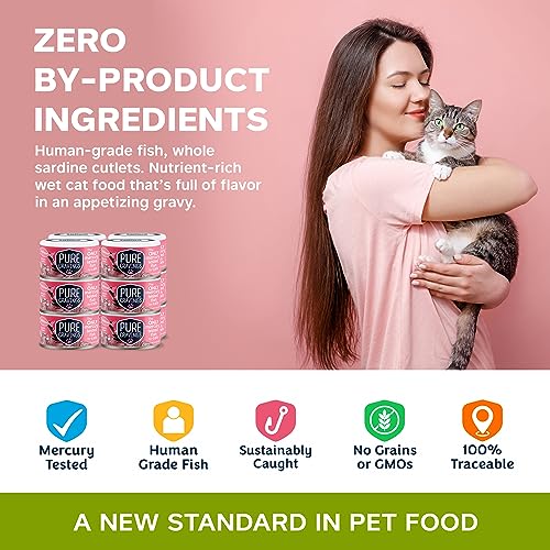 Image of Pure Cravings Wet Cat Food Canned Salmon Cutlets in Gravy, 100% Mercury-Tested, Moist Can Fish for Cats, Grain-Free, Protein, Non-GMO, Pack of 12