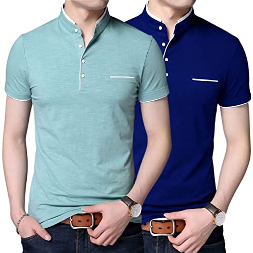 Image of Stylish and Handsome Mandarin Collar Half Sleeve T Shirt for Men Combo (Pack of 2)