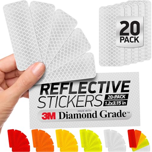 Byllstore Reflective Safety Tape Stickers | 3M Diamond Grade | White | 1.2 x 3.15 | 20-Pack | Safety Warning Tape for Helmets Cars Mailboxes & More