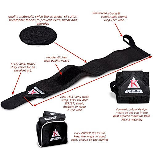 BYKOTTOS Black Wrist Wraps Weightlifting Powerlifting Wrist Wraps Professional Straps Strongest Wrist Support Braces, Bodybuilding Weight Lifting Powerlifting Crossfit Gym Training Bands, Men/Women