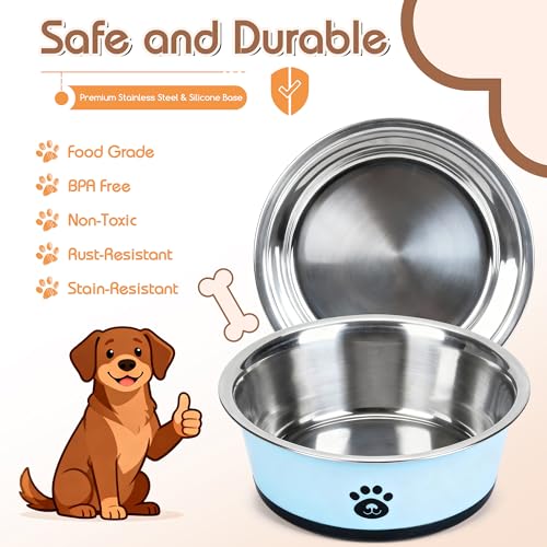 2 Pack Dog Bowls, 860ml Stainless Steel Dog Feeding Bowls with Non-Slip Silicone Base, Metal Puppy Bowls for Dog and Cat, Food Grade Pet Plate for Food and Water, Blue - Image 5