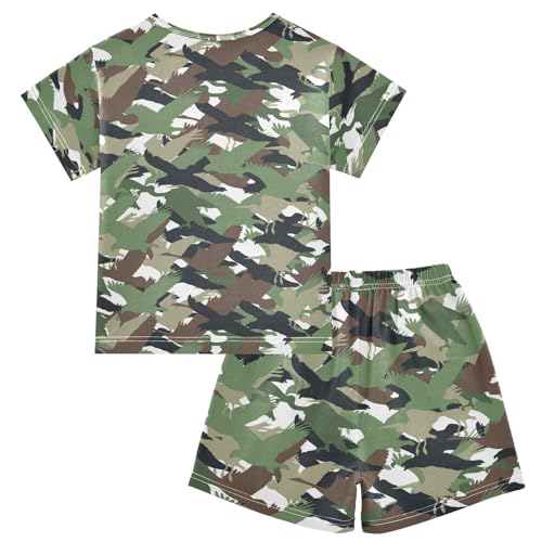 Pajama Short Sets Army Birds Camouflage Soft Cotton Summer Sleepwear 2 Piece PJS Size 5-14T2