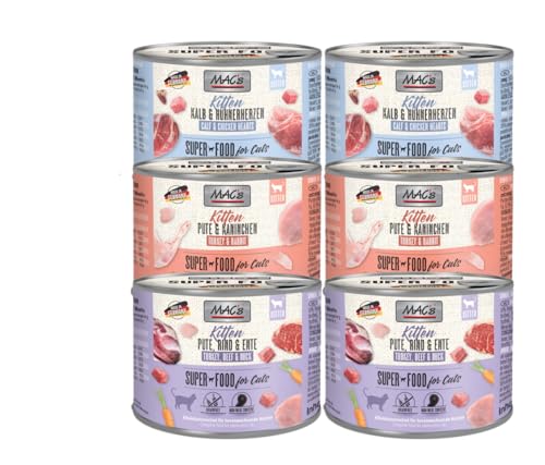Macs SuperFood Katzenfutter Mix 200g | 6er 12er und 24er Mix zur Auswahl | getreidefreies Nassfutter für Katzen (6X 200g Kitten)