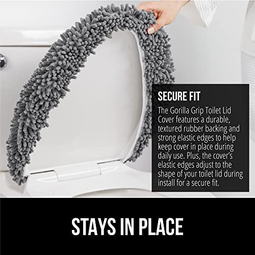Soft Chenille Bathroom Toilet Seat Cover with Gorilla Grip and Rubber Backing - Gray