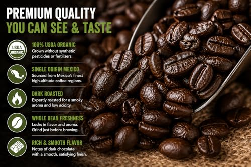 Café Orgánico Mexicano en Grano Tostado Oscuro 32oz miniatura 3