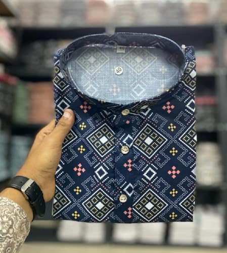 Image of FOXDX Men's Cotton Blend Printed Long Kurta Suitable for All Indian Wedding, Occasions, and Festivals