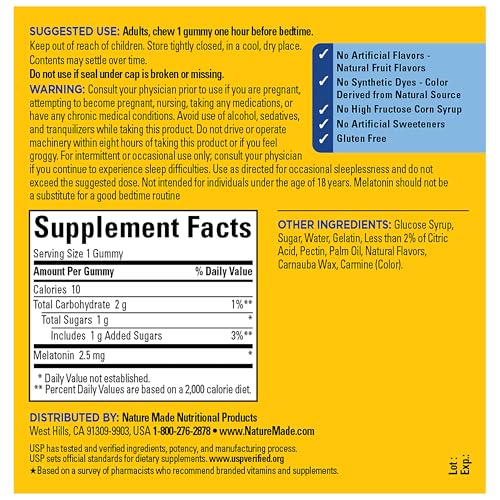 Nature Made Melatonin Gummies 2.5 mg, 100% Drug Free Sleep Aid, 130 Count - image 6