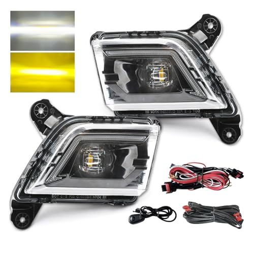 wideep Premium LED Fog Light Assembly For Silverado 2019-2022 Chevy, Two-Tone Fog Lamp Assembly Kit with DRL and Flow Steering Function Anti-Fog, Yellow and White 3000K/7000K IP67 DC 12V, 2Pcs