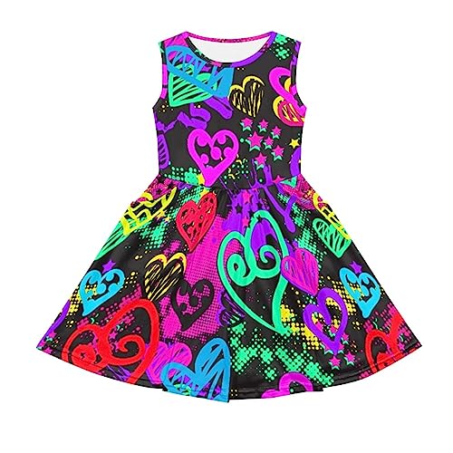ENLACHIC Toddler Girl Summer Dresses Graffiti Printed Sleeveless Swing T Shirt Dress Casual Sun Dress 2-14 Years2