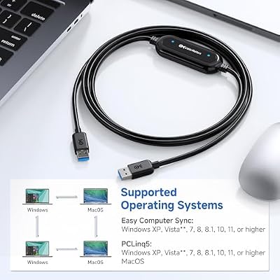 Cable Matters USB 3.0 Data Transfer Cable PC to PC for Windows, USB Transfer Cable, 6.6 ft, Easy Computer Sync Software Key Included, Works with Windows 11/10/8/7/Vista/XP, PCMover, Software Required